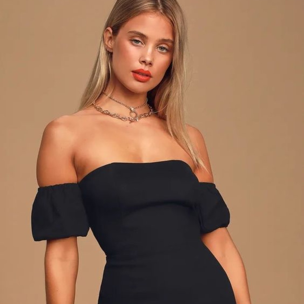 NWT Lulus Style Secrets Black Off-the-Shoulder Mini Dress